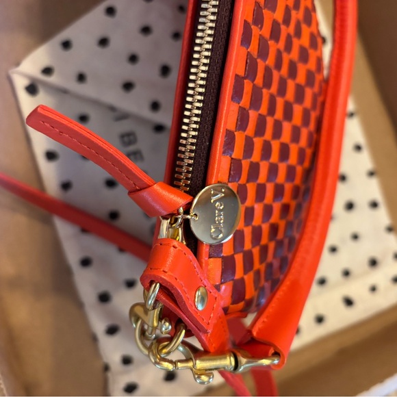 Clare V. Petite Moyen Bright Poppy and Bordeaux Woven Checker Bag - Picture 6 of 16